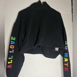 Forever 21 All Love, No Hate Cropped Pullover Sweatshirt with adjustable strings